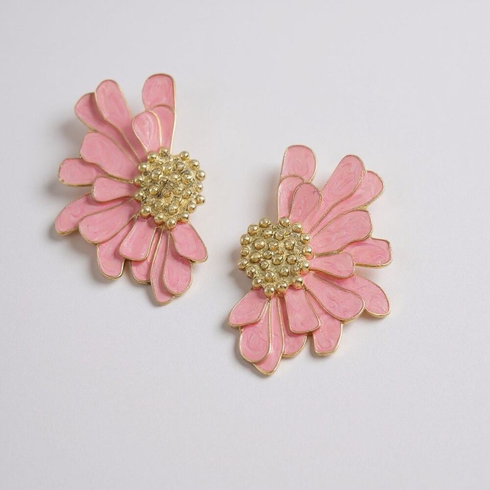 Earrings Flower Zara Pink Gold Plated Stud Daisy Half Oversized